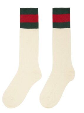Gucci Mesh Cotton Socks with Web in White with Green and Red Stripe